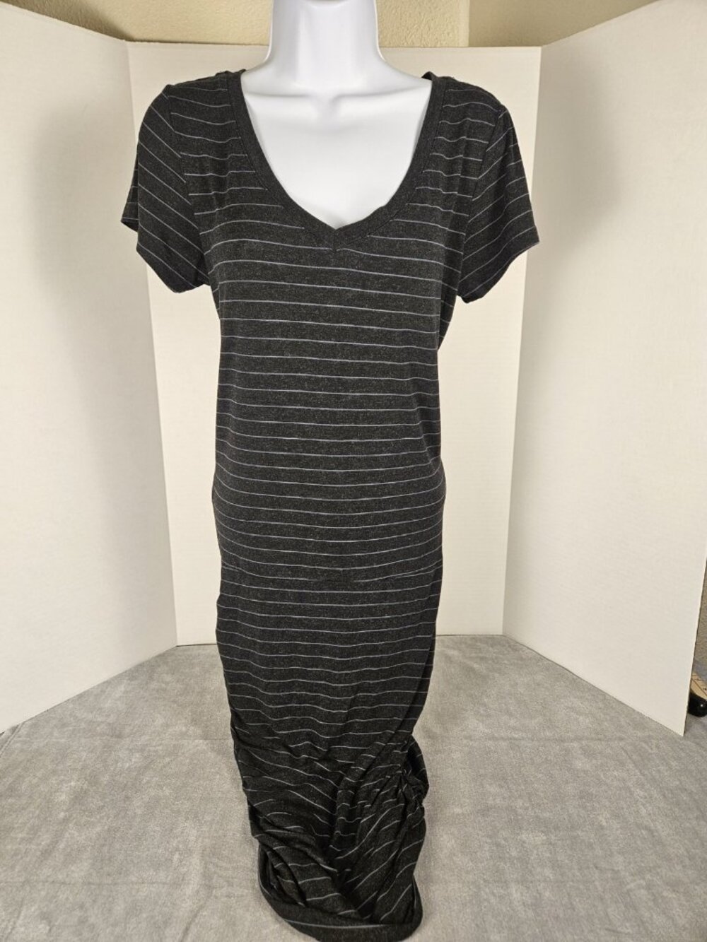 Prana Womens Medium Gray Striped Dress Ruched Side Stretch Casual